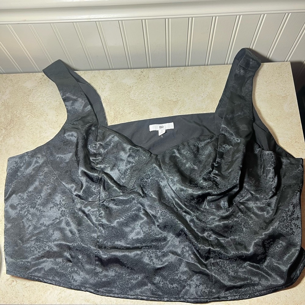 BP Nordstrom Womens 3X Black Floral Satin Jacquard Corset Top Bustier Tank Zip